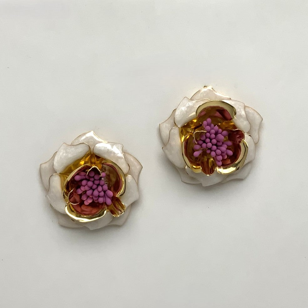 Metal Enamel Flower Earrings
