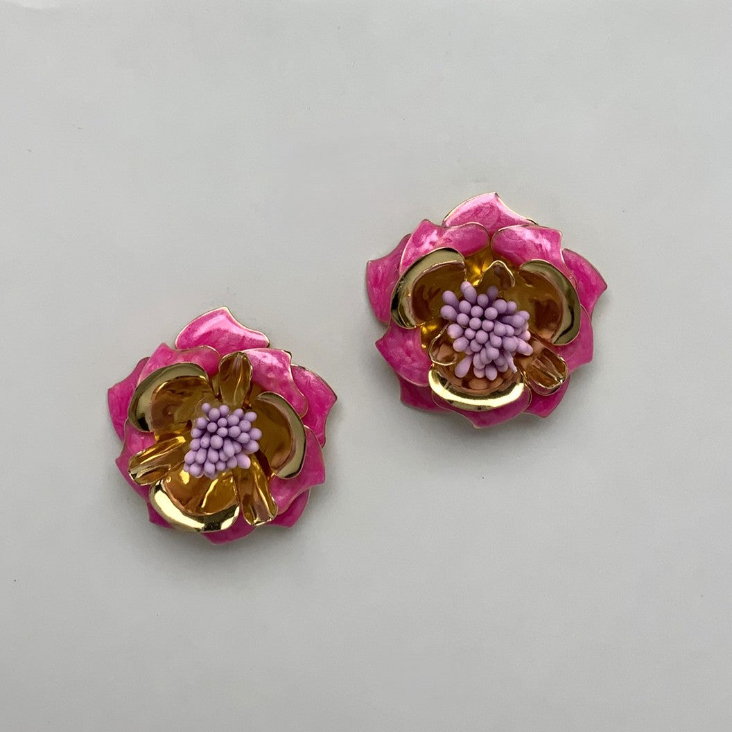 Metal Enamel Flower Earrings
