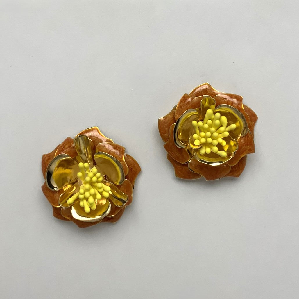 Metal Enamel Flower Earrings