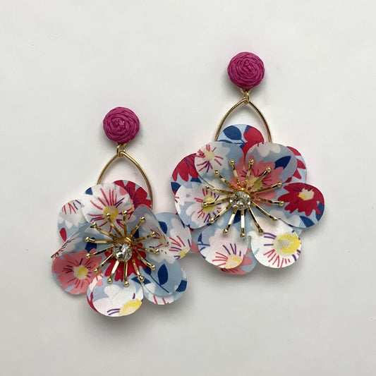 Flower Fabric Metal Statement Earrings