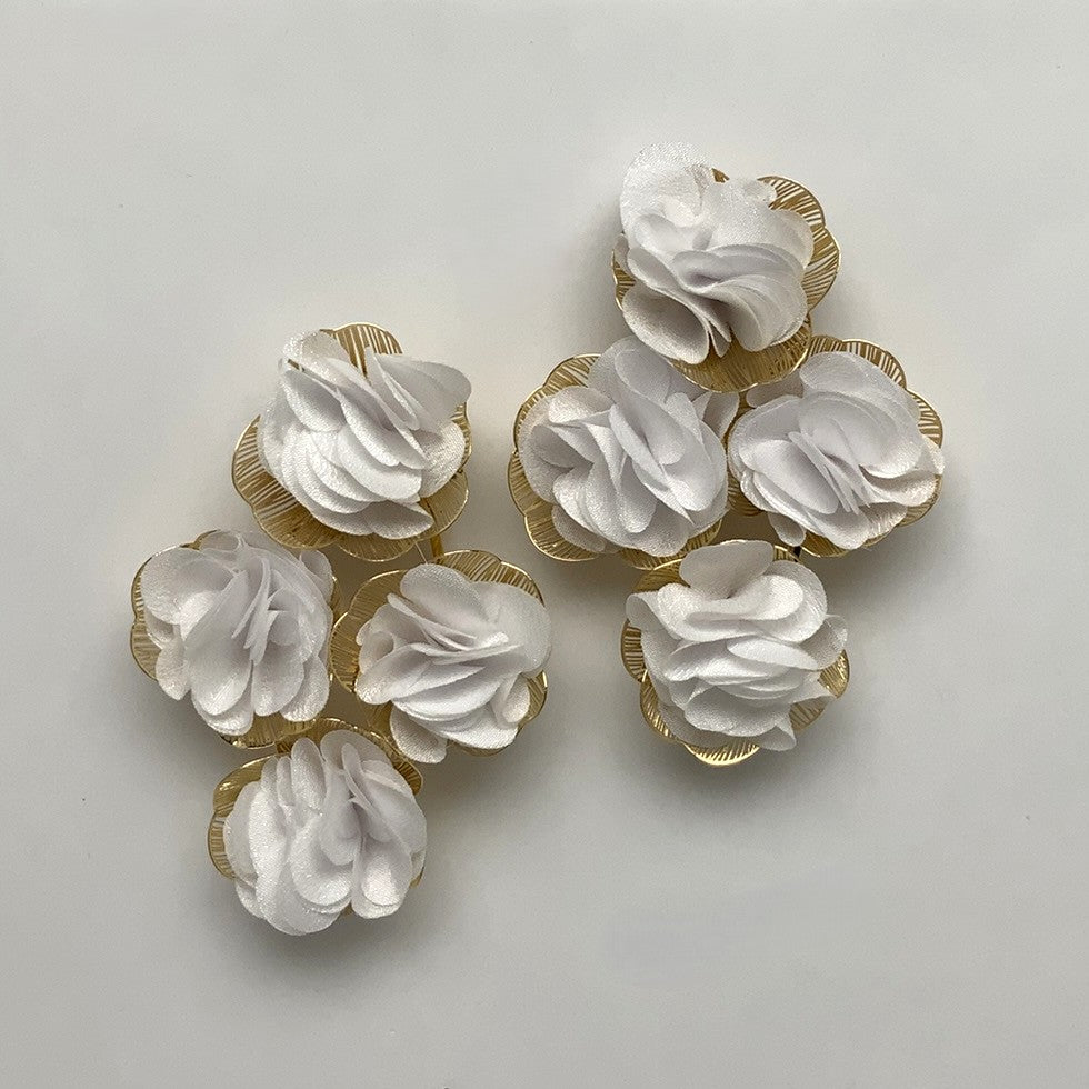Flower Fabric Cluster Earrings