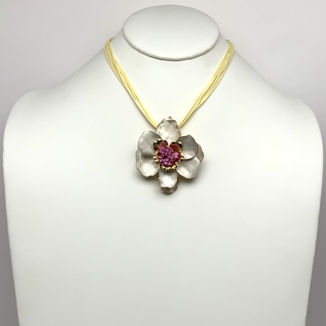 Metal Flower Layered Cord Necklace