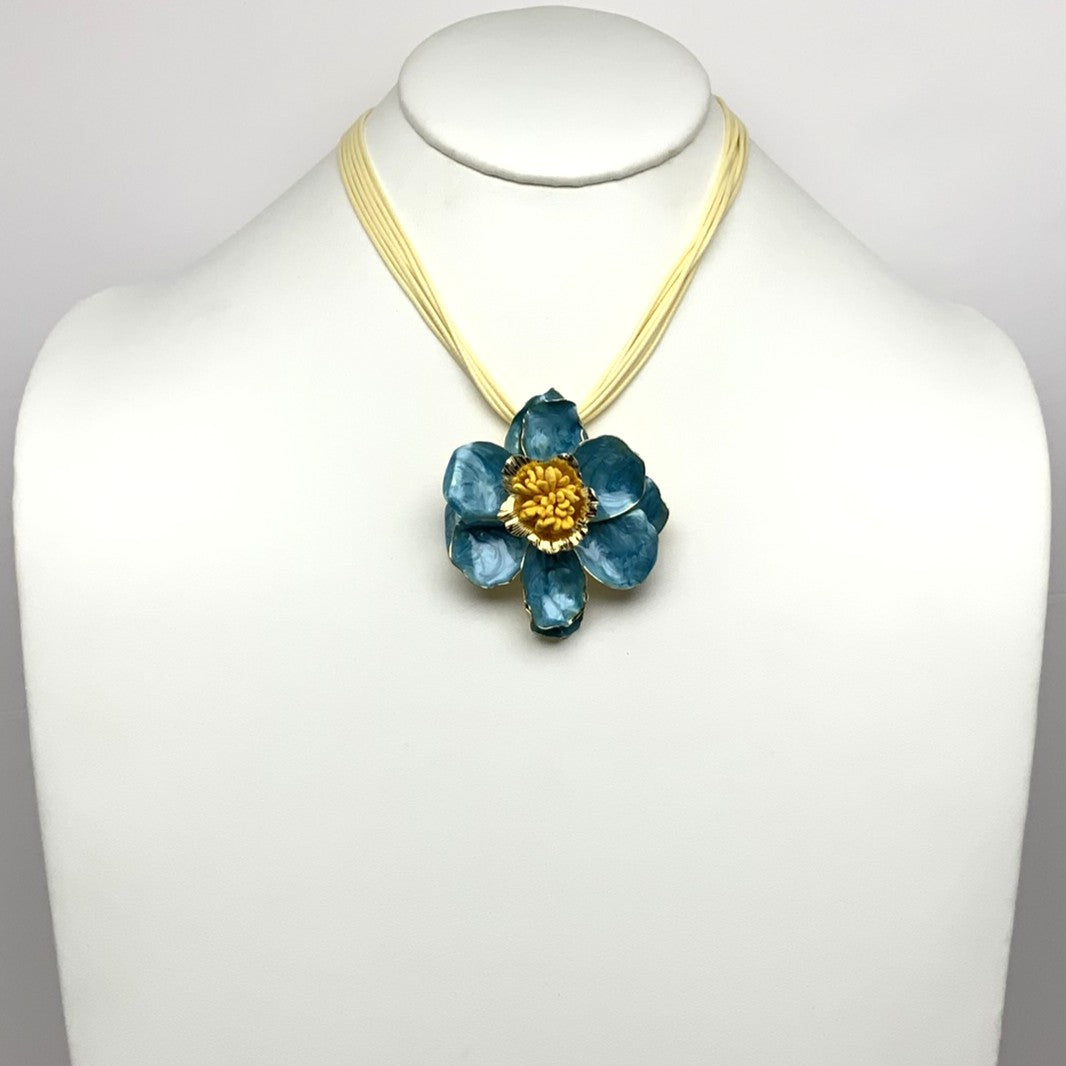 Metal Flower Layered Cord Necklace