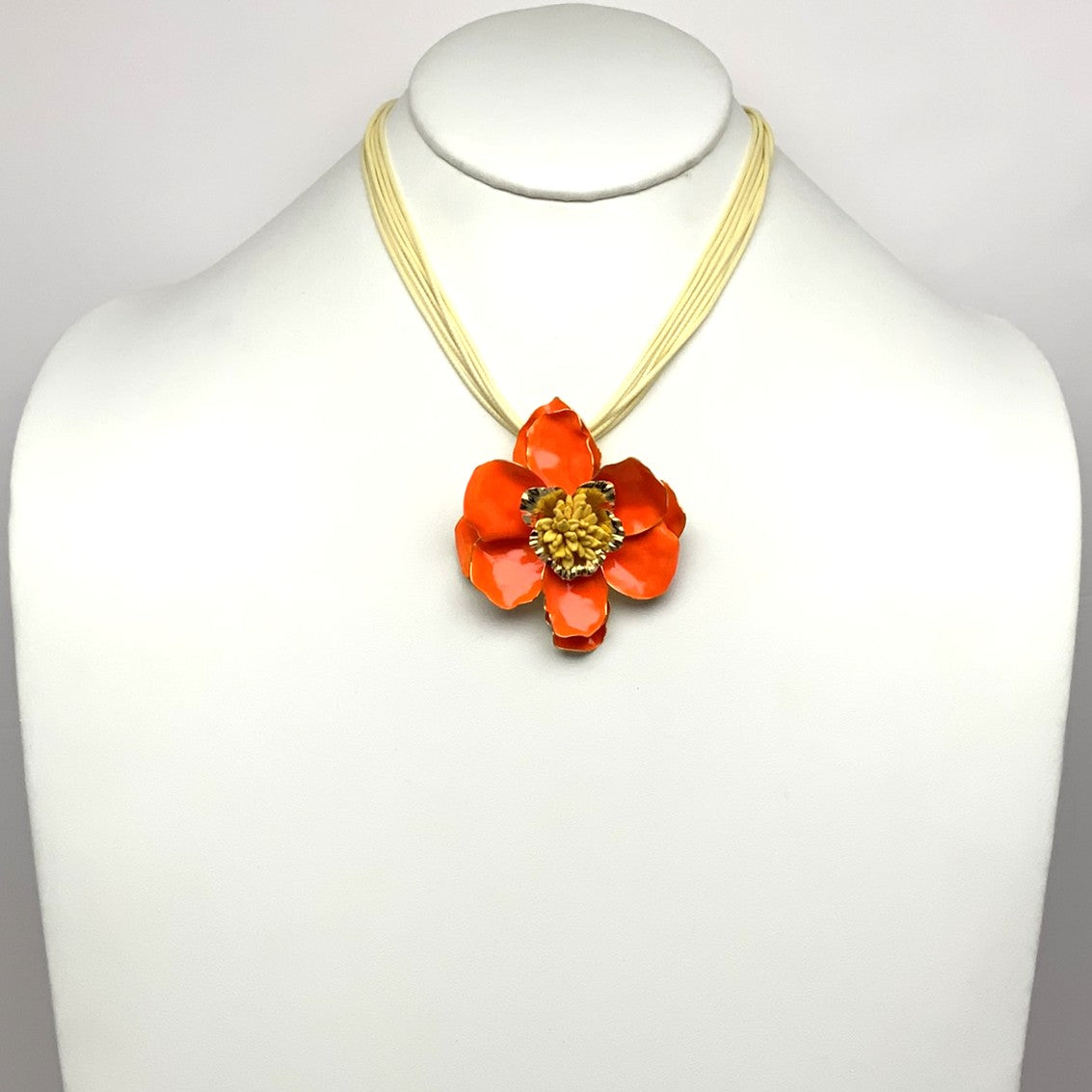 Metal Flower Layered Cord Necklace