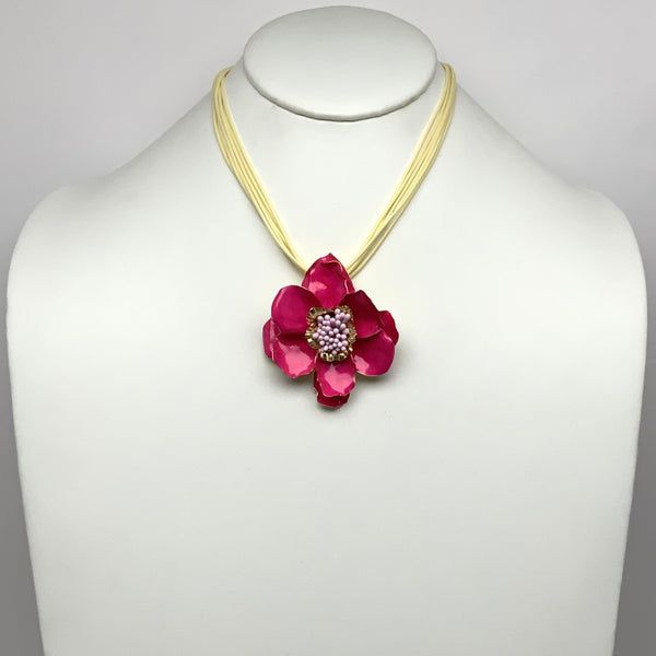 Metal Flower Layered Cord Necklace