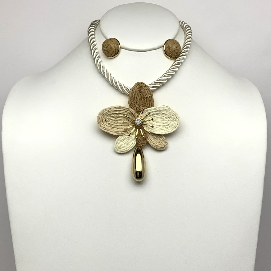 Flower Twine Crystal Cord Necklace Set
