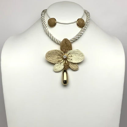 Flower Twine Crystal Cord Necklace Set