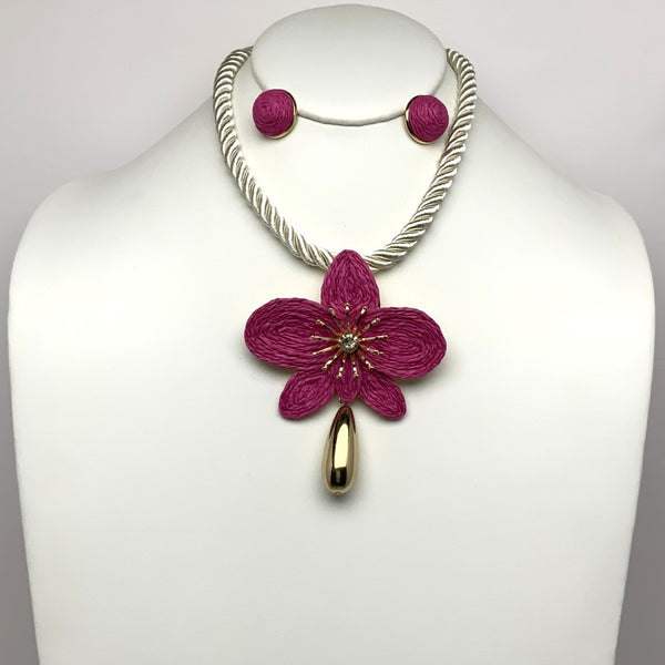 Flower Twine Crystal Cord Necklace Set