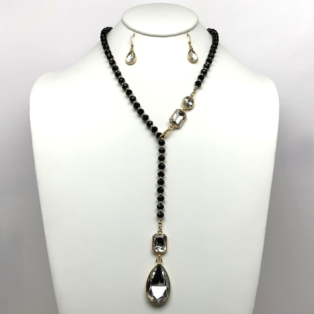 Long Crystal Beaded Teardrop Necklace Set
