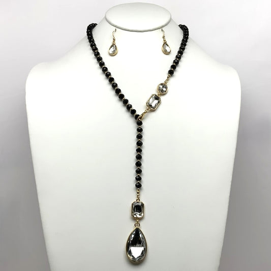 Long Crystal Beaded Teardrop Necklace Set