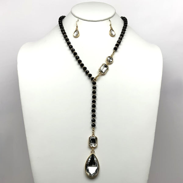 Long Crystal Beaded Teardrop Necklace Set