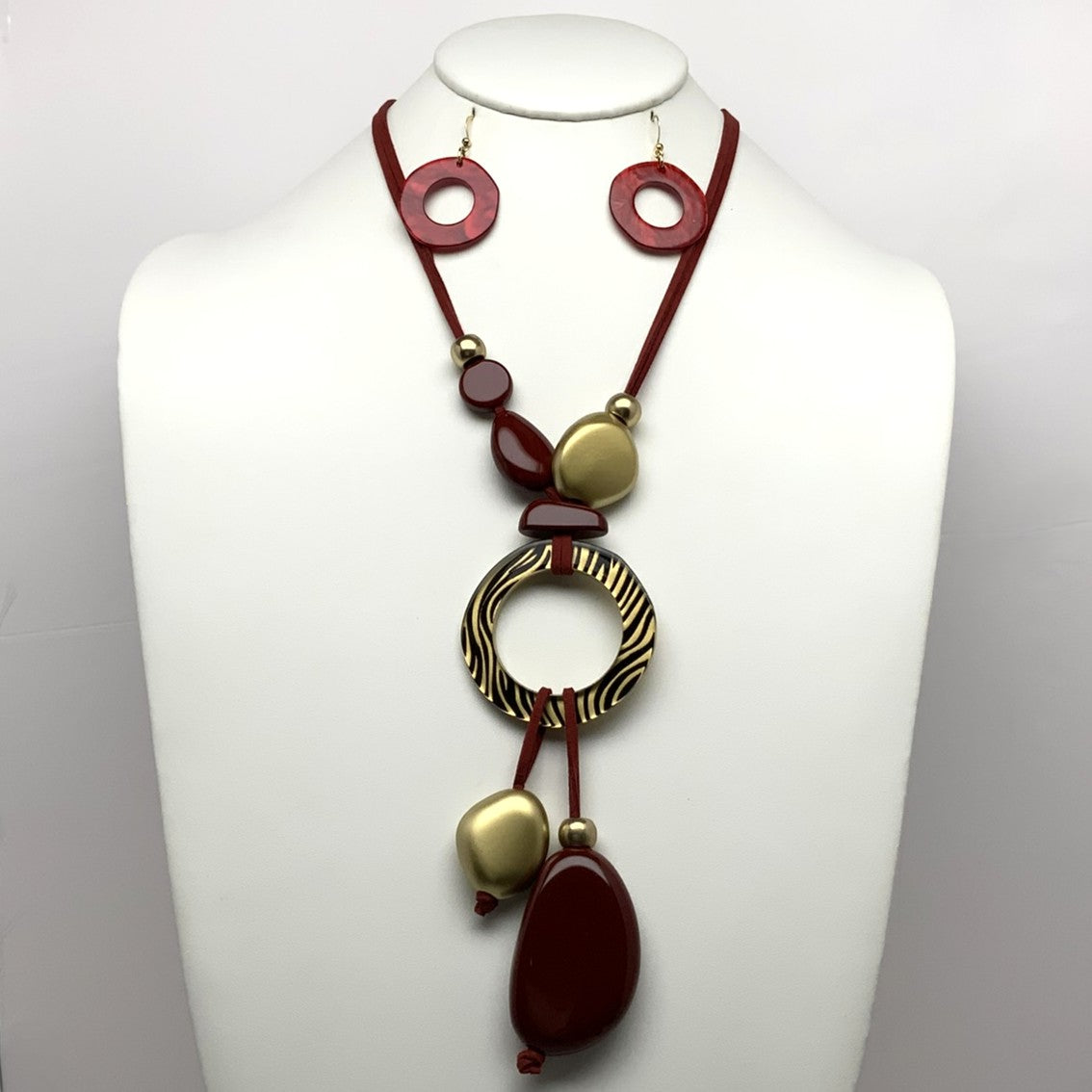 Long Suede Leather with Animal Print Circle and Tassel