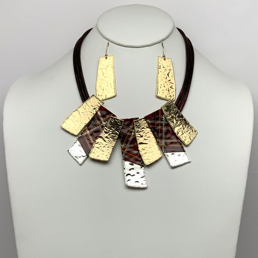 Metal Bib w/ Print Necklace