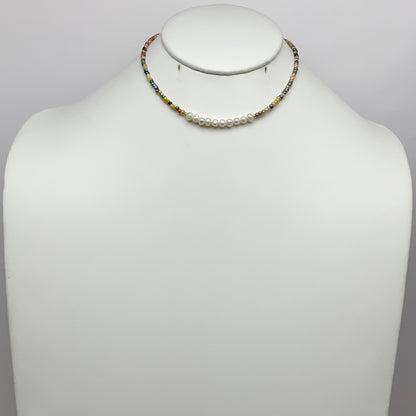 Beaded w/Pearls Choker Necklace