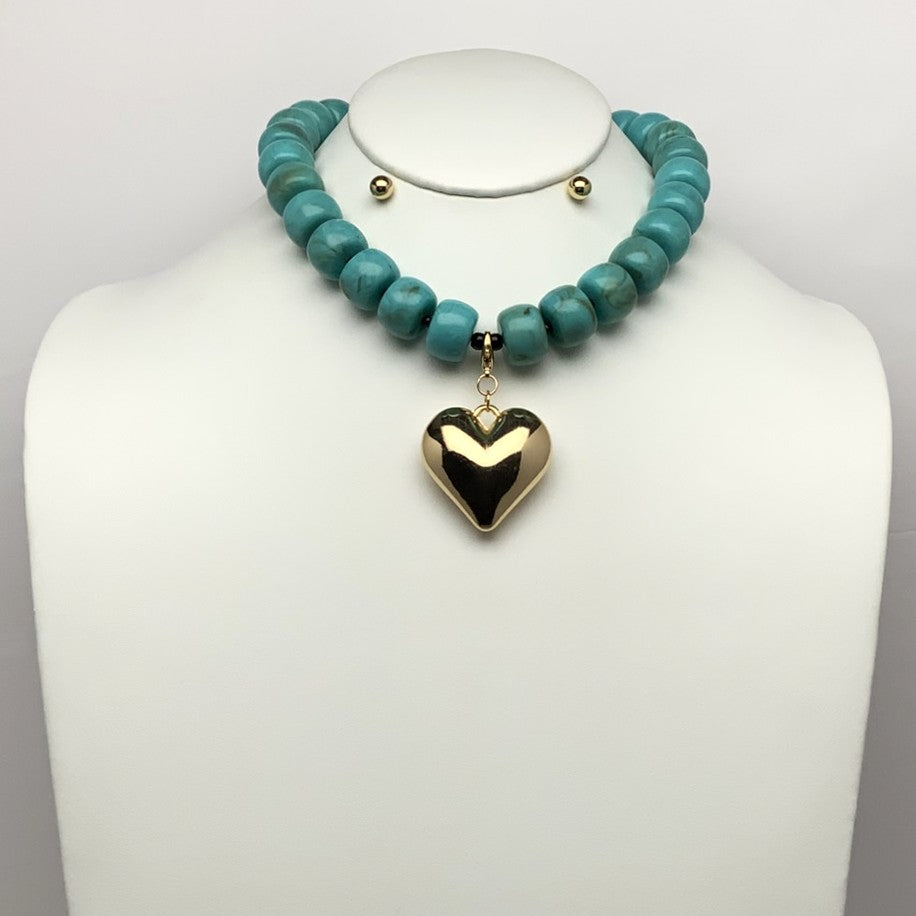 Chunky Lucite Bead Heart Necklace