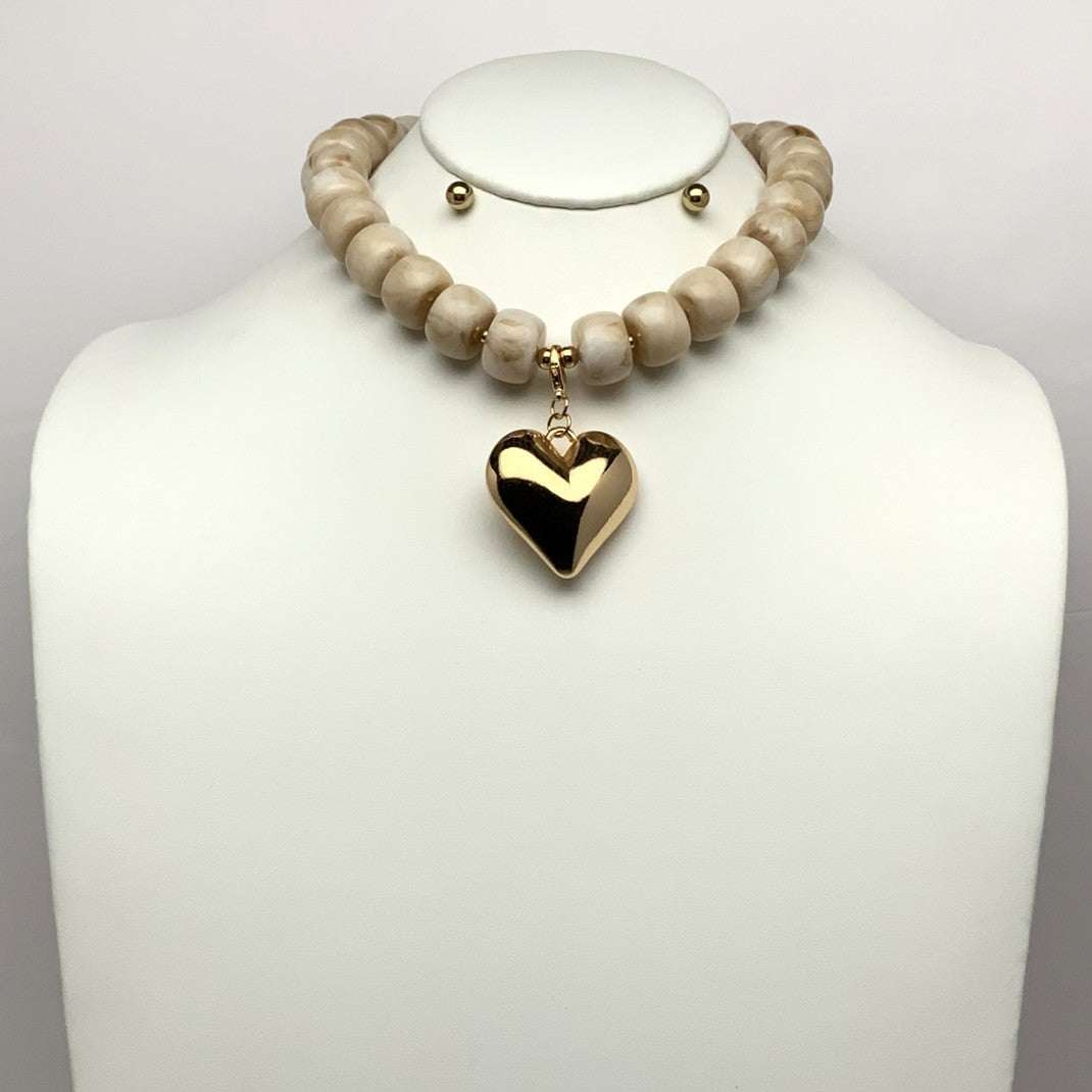 Chunky Lucite Bead Heart Necklace