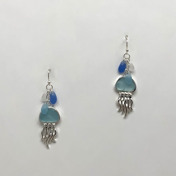 Jellyfish Drop w/Sea Glass Bead Earrings