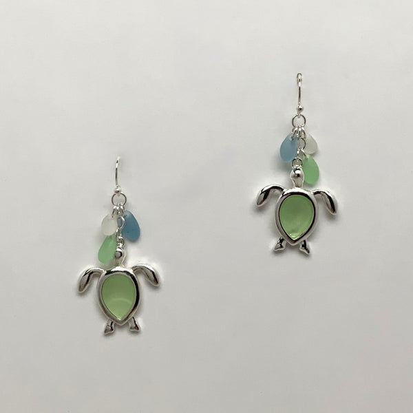 Sea Turtle Drop w/Sea Glass Bead Earrings