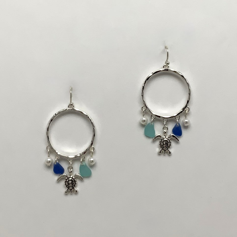 Sea Glass Turtle Hoop Earrings