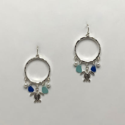 Sea Glass Turtle Hoop Earrings
