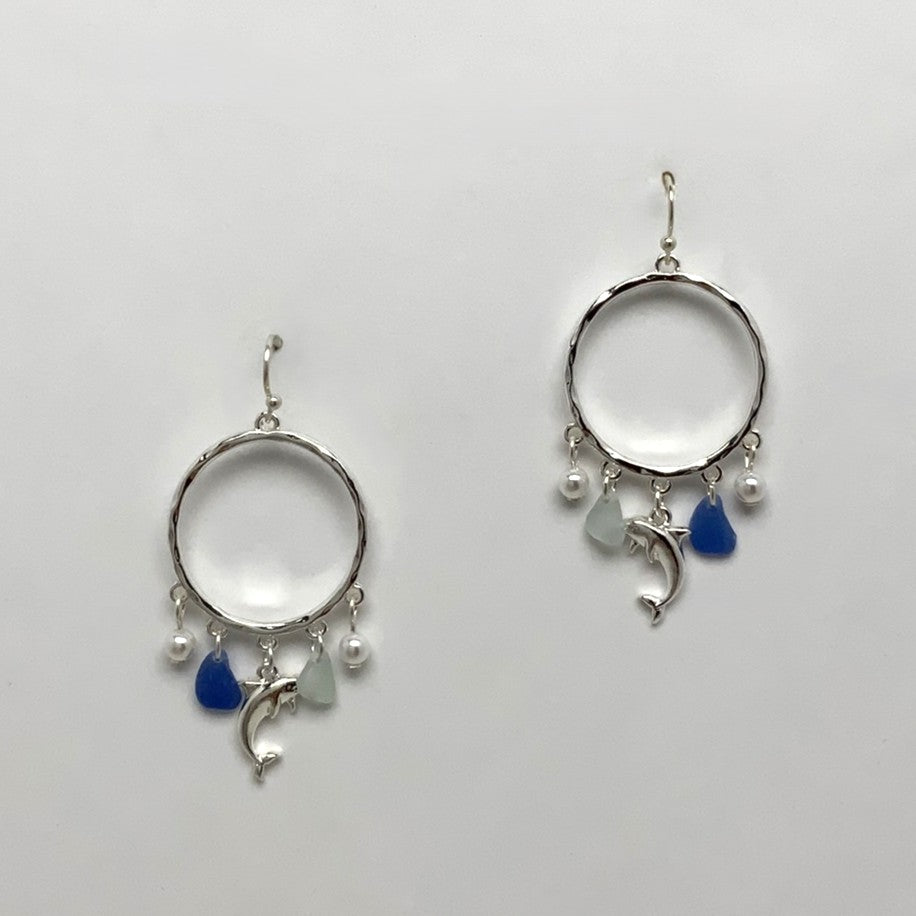 Hoop Dolphin w/Pearls Earrings