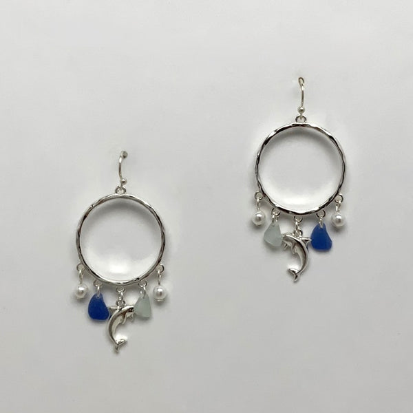 Hoop Dolphin w/Pearls Earrings