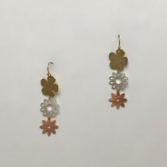 Mixed Metal Flower Drop Earrings