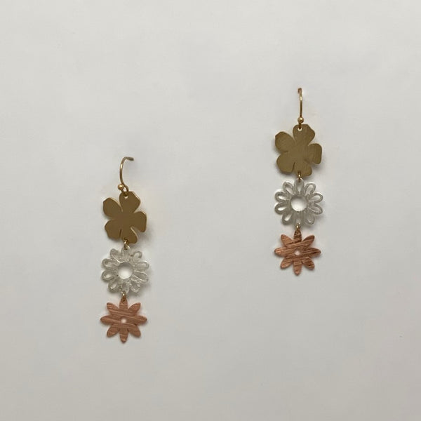 Mixed Metal Flower Drop Earrings