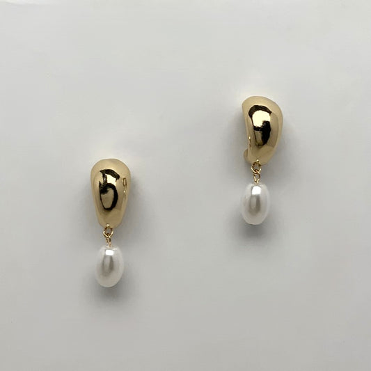 Chunky Dome Plated Drop Pearl Earrings
