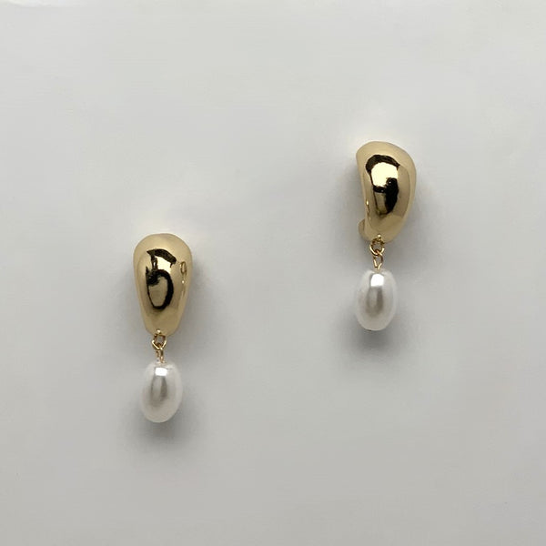Chunky Dome Plated Drop Pearl Earrings