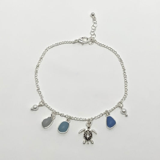 Sea Glass Charms w/Turtle Anklet