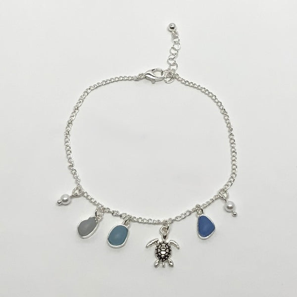 Sea Glass Charms w/Turtle Anklet