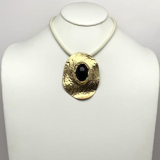 Rustic Metal Bead Piece Cord Necklace