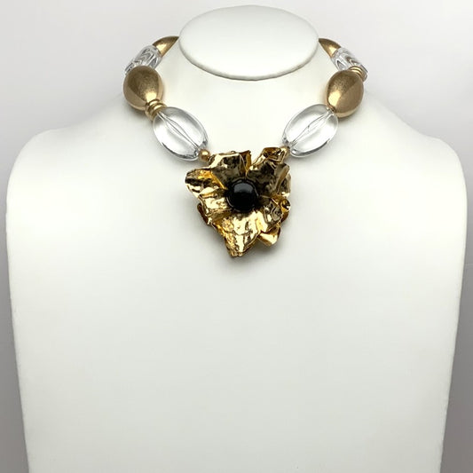 Chunky Beaded Metal Flower Necklace