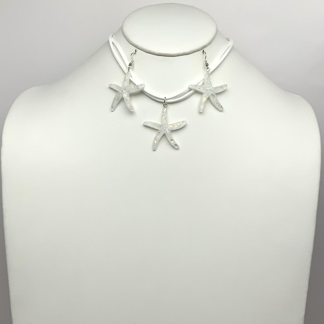 Lucite Starfish Velvet Cord Necklace Set