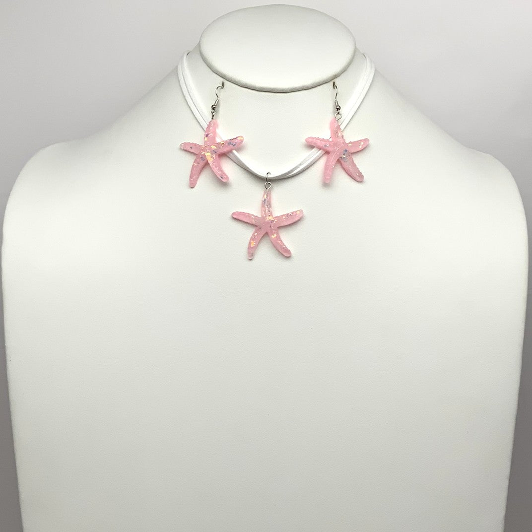 Lucite Starfish Velvet Cord Necklace Set