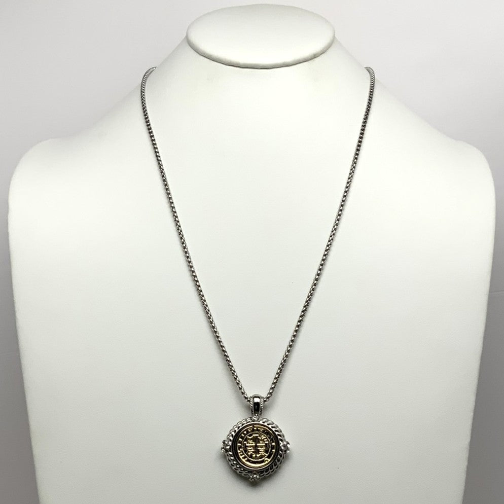 Long Box Chain Coin Pendant Necklace