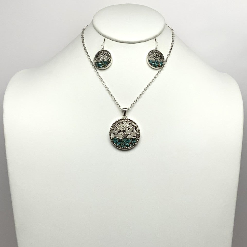 Rock Filled Tree of Life Necklace Set
