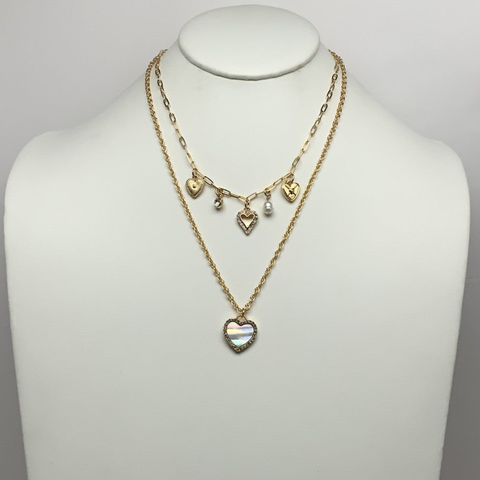 Layered Heart Charm Pendant Necklace