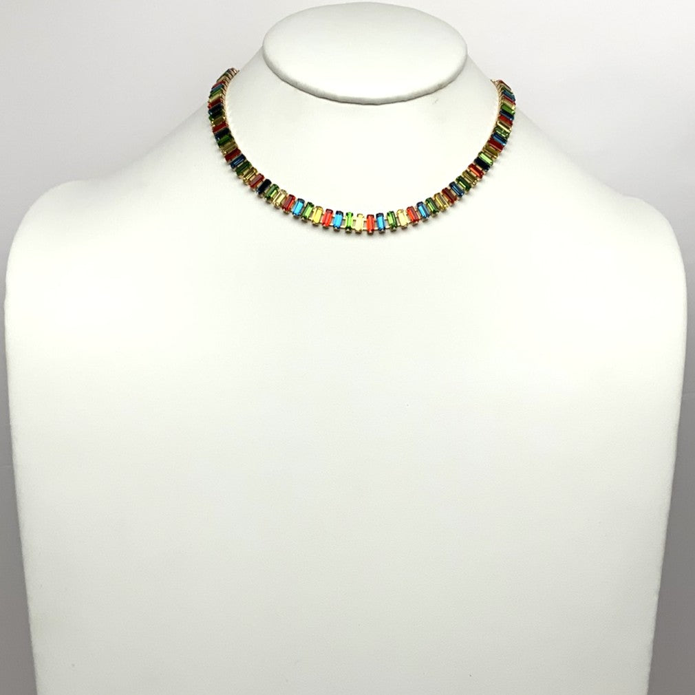 Flat Rectangle Crystal Necklace