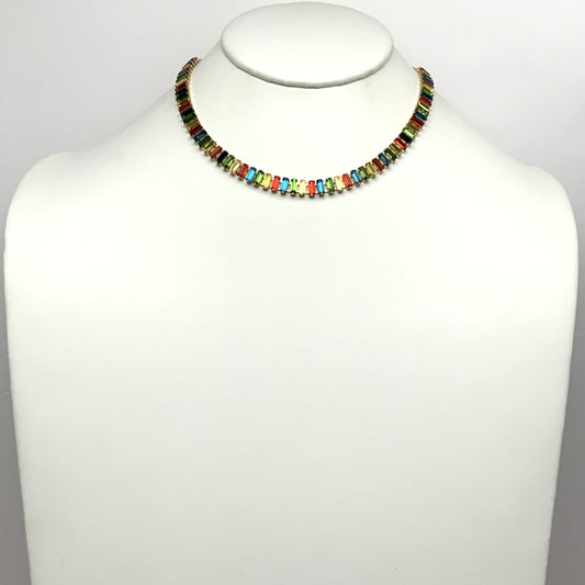 Flat Rectangle Crystal Necklace