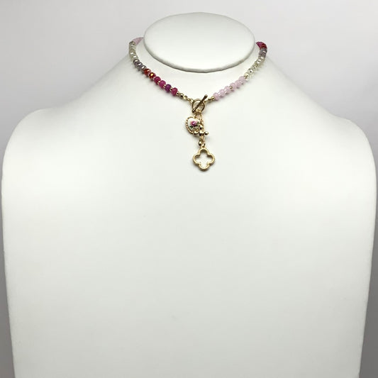 Crystal Beaded Heart Cross Charm Necklace