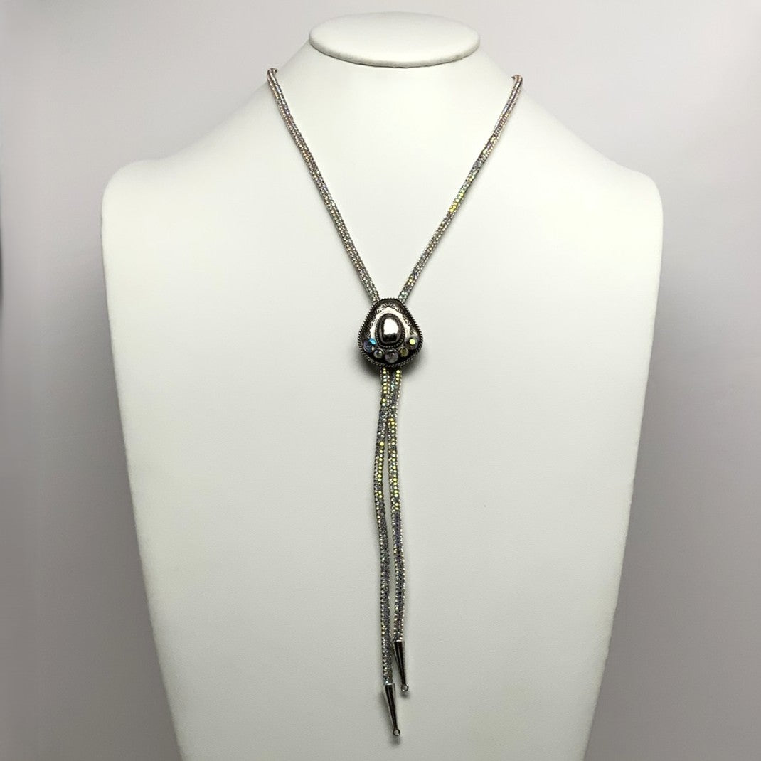 Crystal Cord Metal Piece Tassel Necklace
