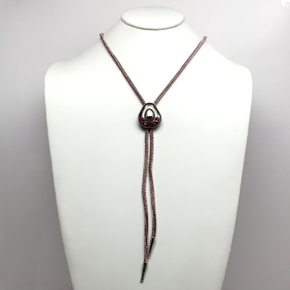 Crystal Cord Metal Piece Tassel Necklace