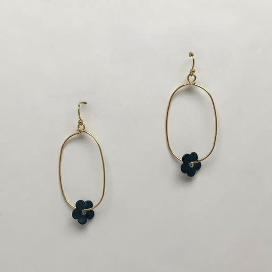 Oval Simple Flower Charm Earrings