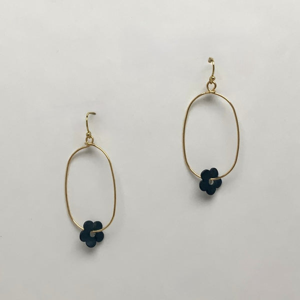 Oval Simple Flower Charm Earrings