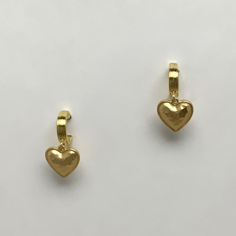 Half Hoop Textured Heart Charm Earring