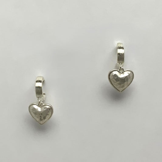 Half Hoop Textured Heart Charm Earring