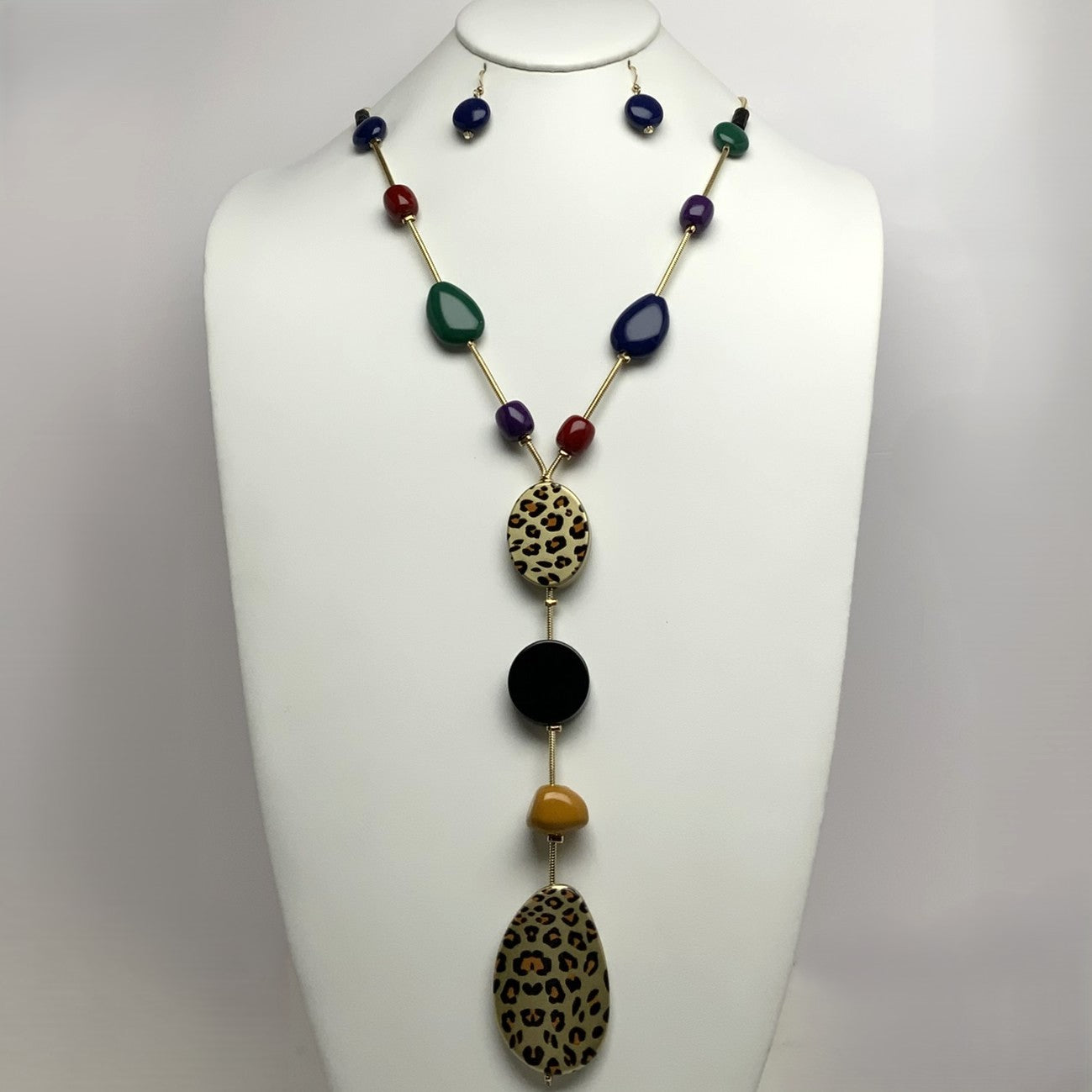 Lucite Pieces Drop Snake Chain Necklace Set