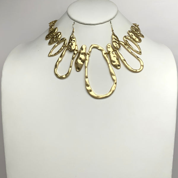 Textured Rustic Oval Bib Style Necklace Set